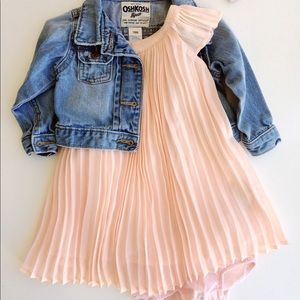 Accordion pleat pale pink shimmer dress